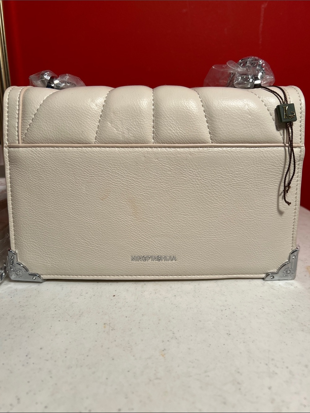 Cream Quilted Chain-Handle Shoulder Bag - Picture 6 of 9